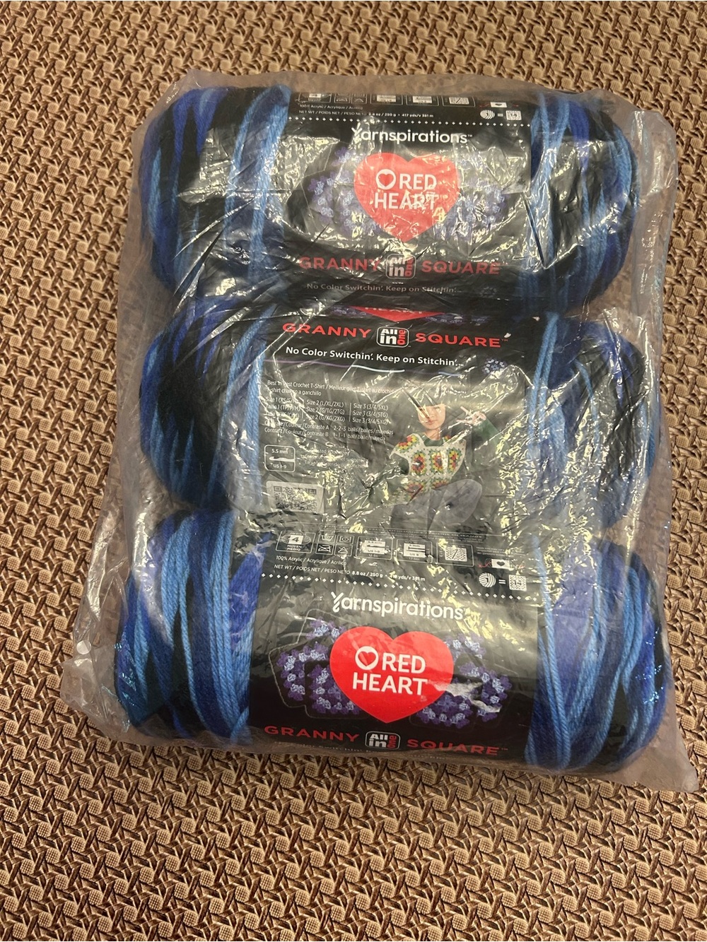 Red Heart Yarnspirations Granny Square Blue Variegated Yarn - 3 Pack